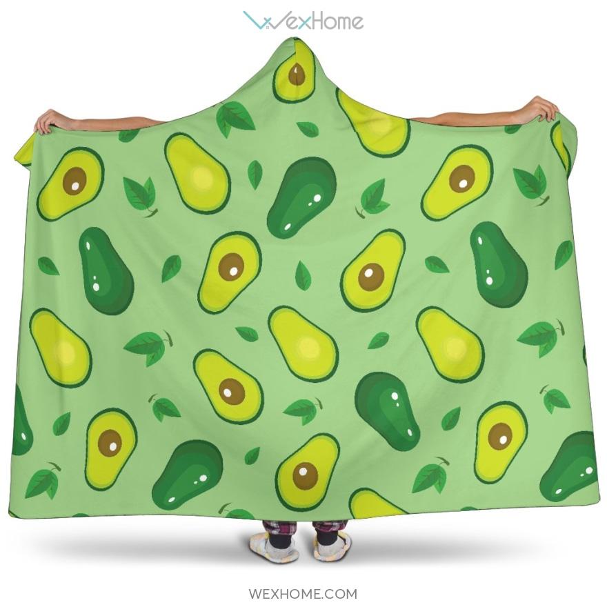 Avocado Pattern Green Background Hooded Blanket