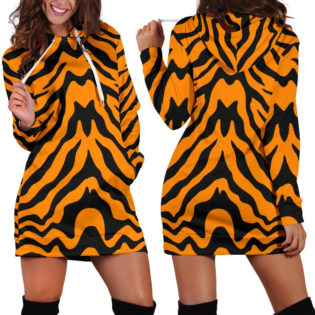 Bengal Tigers Skin Print Pattern Women’S Hoodie Dress