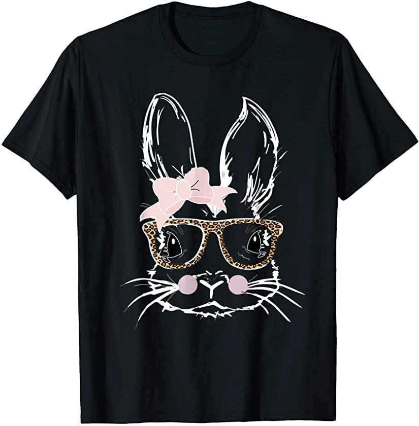 Cute Bunny Face Shirt Leopard Print Glasses EASTER Tee T-Shirt