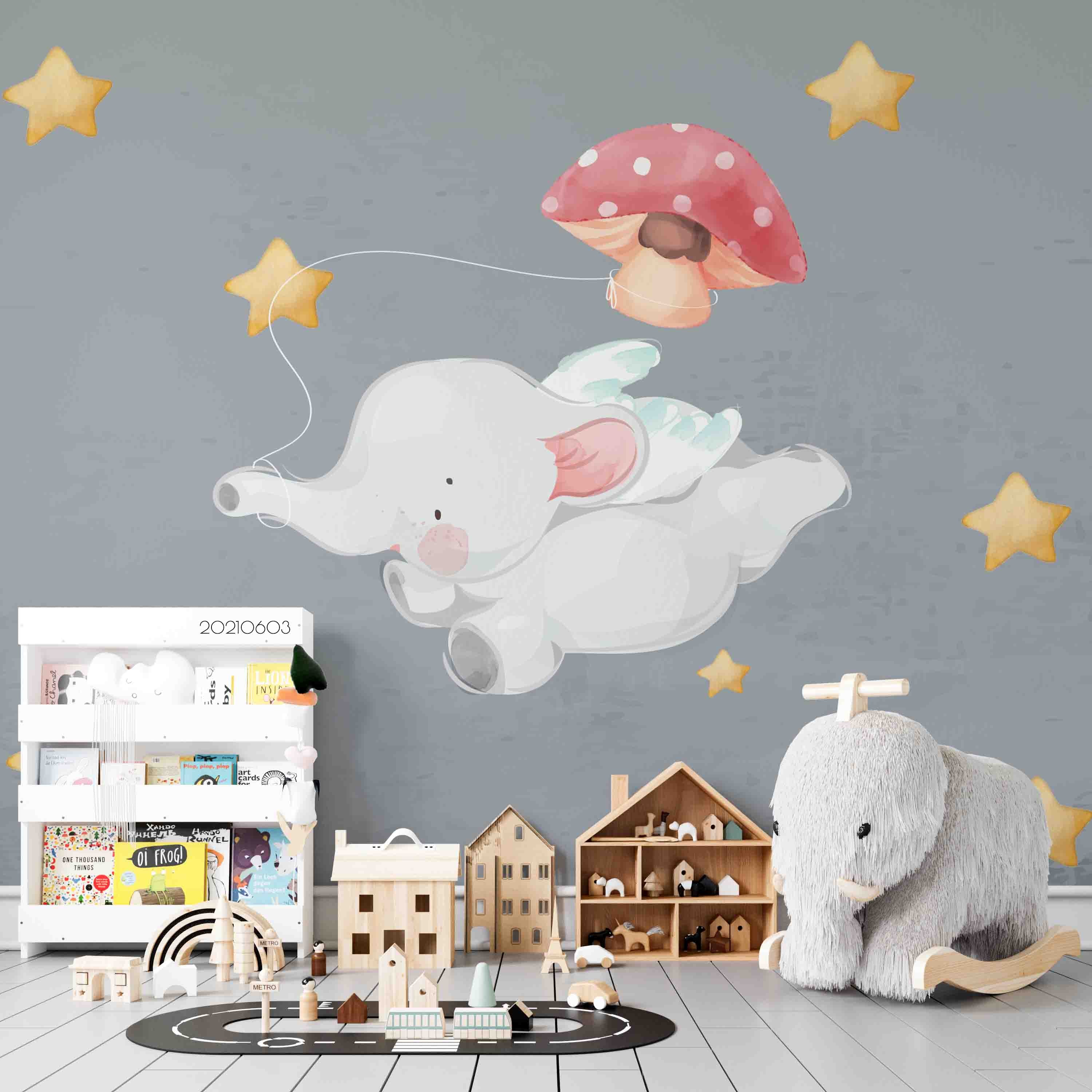 3D  Animal Cartoon Cute Watercolor Elephant  Wall Mural Wallpaper Sww558