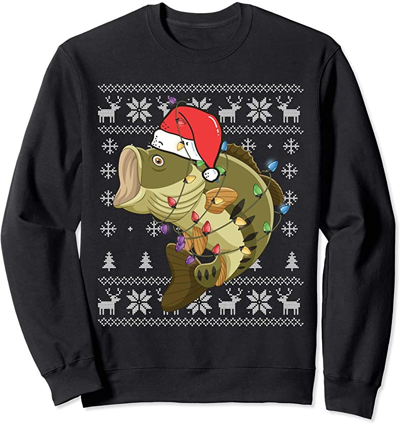 Bass Fish Ugly Christmas Tree Lights Santa Fishing Xmas Gift Sweatshirt