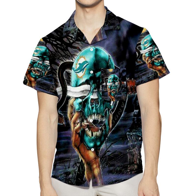 Miami Dolphins Skull Art 1 3D All Over Print Summer Beach Hawaiian Shirt With Pocket