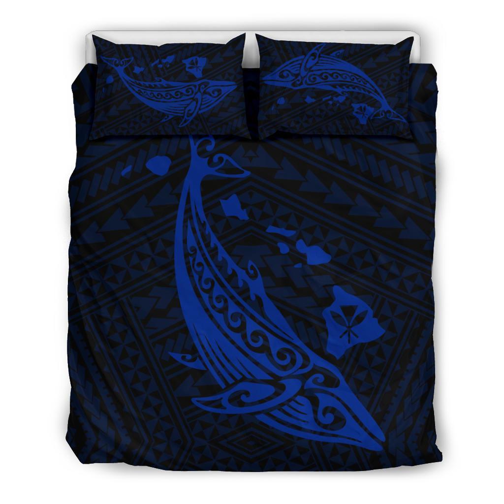 Hawaiian Map Whale Polynesian Bedding Set – Blue