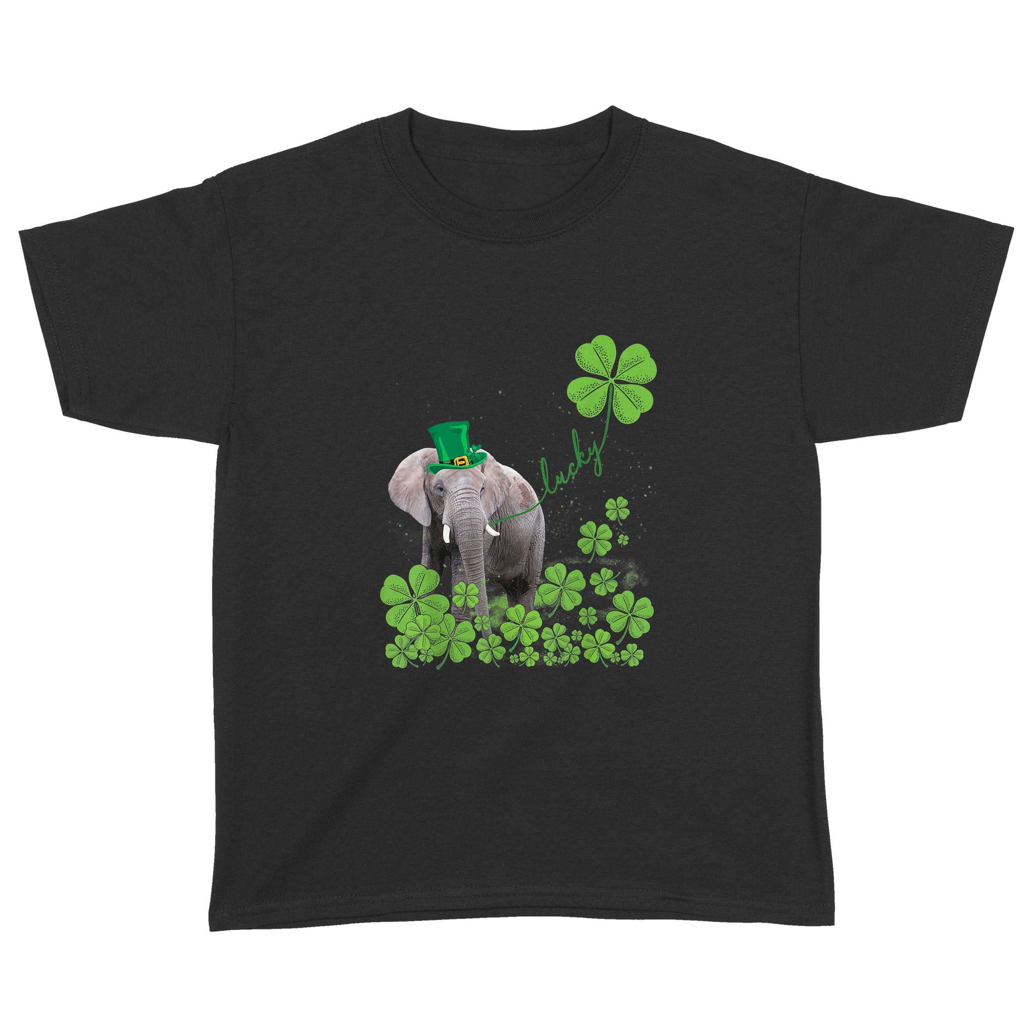 Lucky Elephant Shamrock St Patrick’s Day – Standard Youth T-shirt