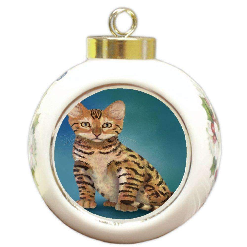 Chinese Li Hua Kitten Cat Round Ceramic Ball Christmas Ornament