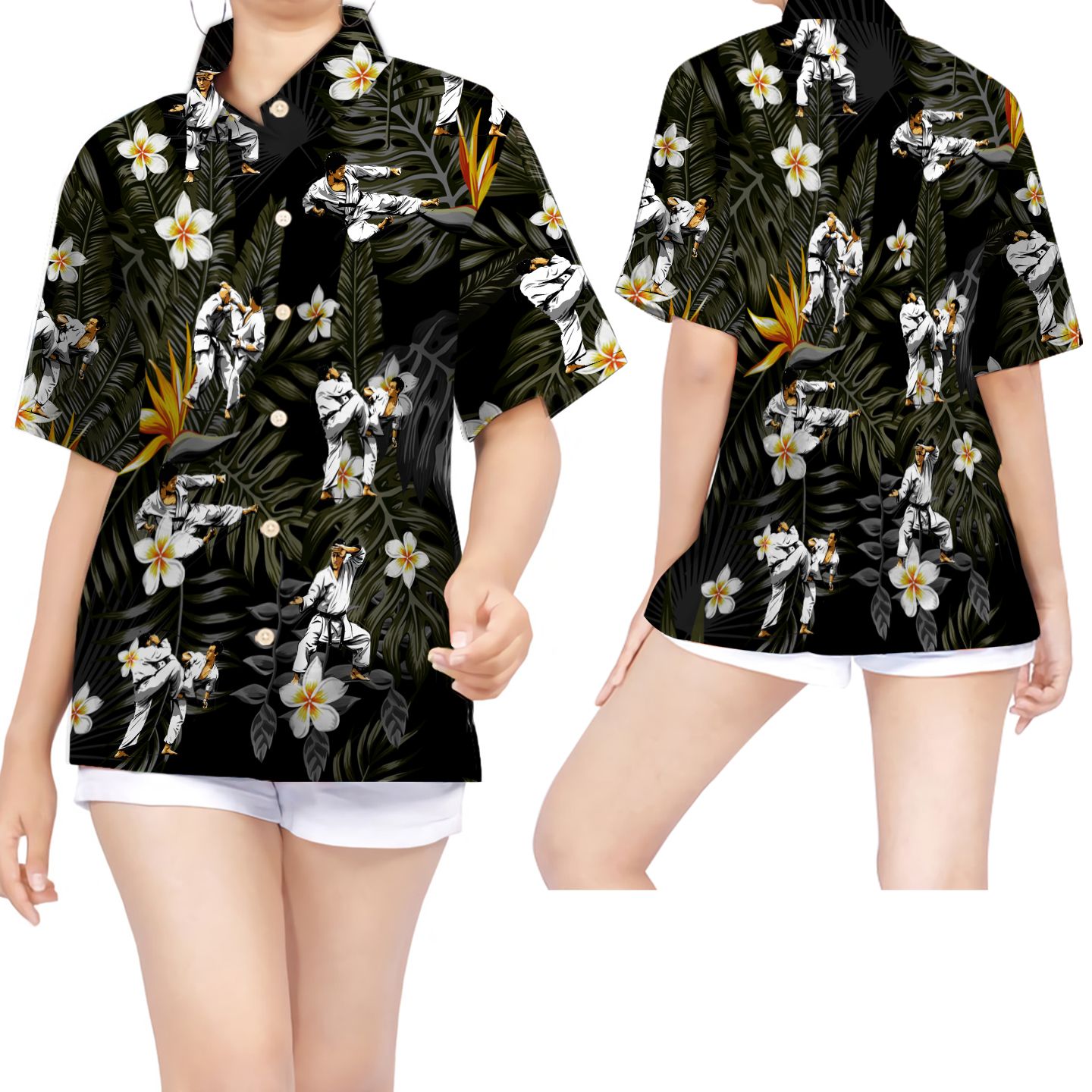 Karate Tropical Flowers Women Hawaii Shirt For Martial Arts Lovers Ha11662