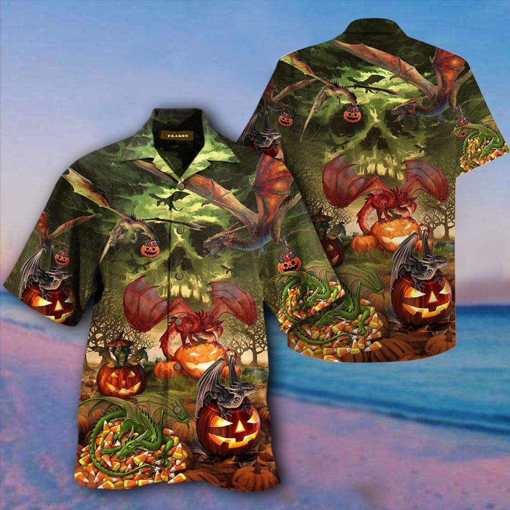 Dragon Hawaii Shirt Pumpkin Halloween Hawaii Button Up Ha19037