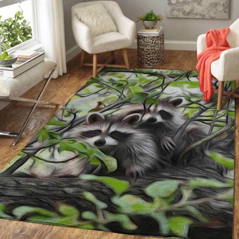 Raccoon Duo – Wild Animals Area Rug Carpet