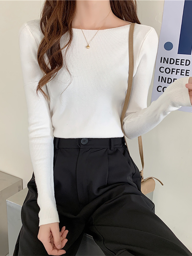 Croysier Autumn Winter Clothes Women Tops 2022 Boat Neck Solid Casual Long Sleeve Knit Top Fitted Basic Knitted Sweater Pullover alx