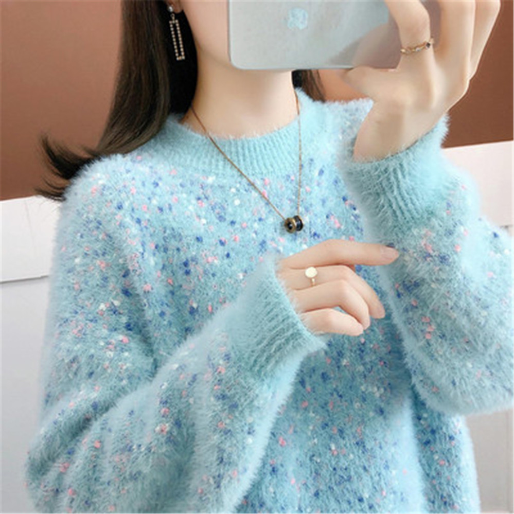 Autumn Winter Sweater Imitation Mink Velvet Long-sleeved Casual Bottoming Shirt Top 2022 New Korean Women’s Pullover Female alx