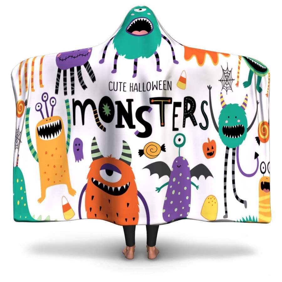 Cute Scary Halloween Monsters and Candy Halloween Hooded Blanket