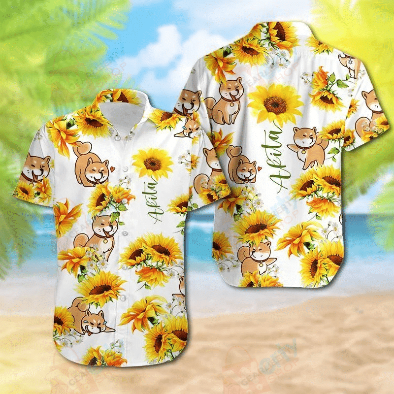 Akita Sunflower Hawaii Shirt Ha78613