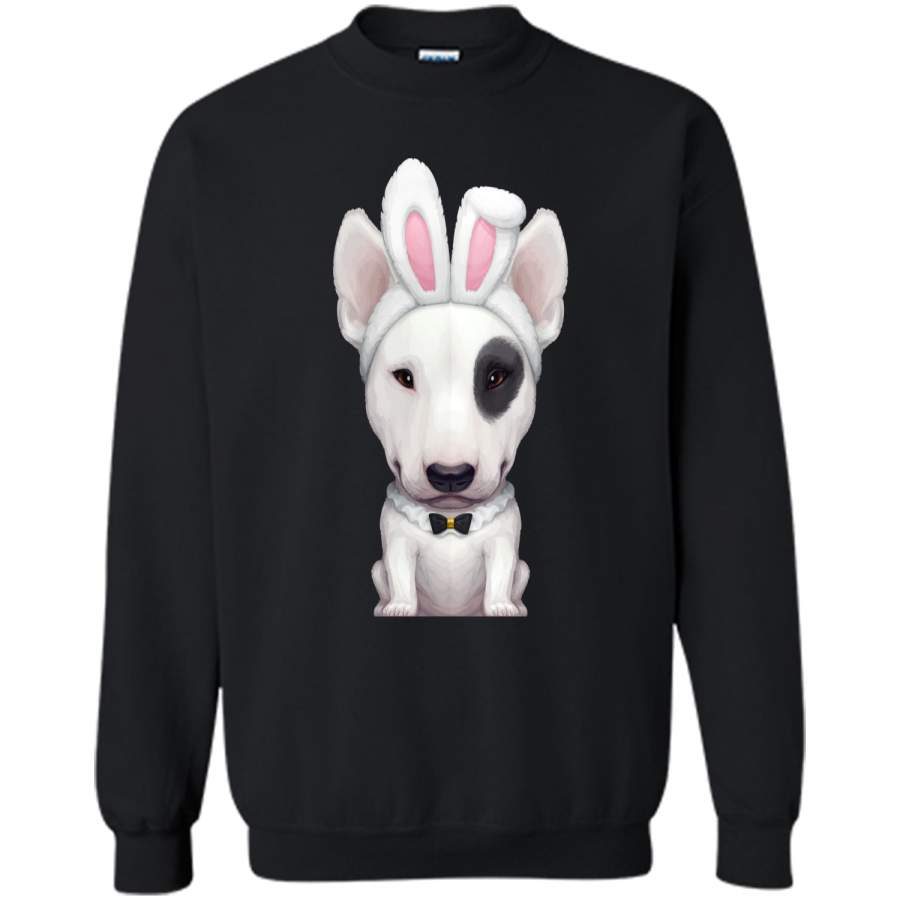 Bull Terrier with Eye Patch in Easter Bunny Costume T-Shirt Printed Crewneck Pullover Sweatshirt 8 oz