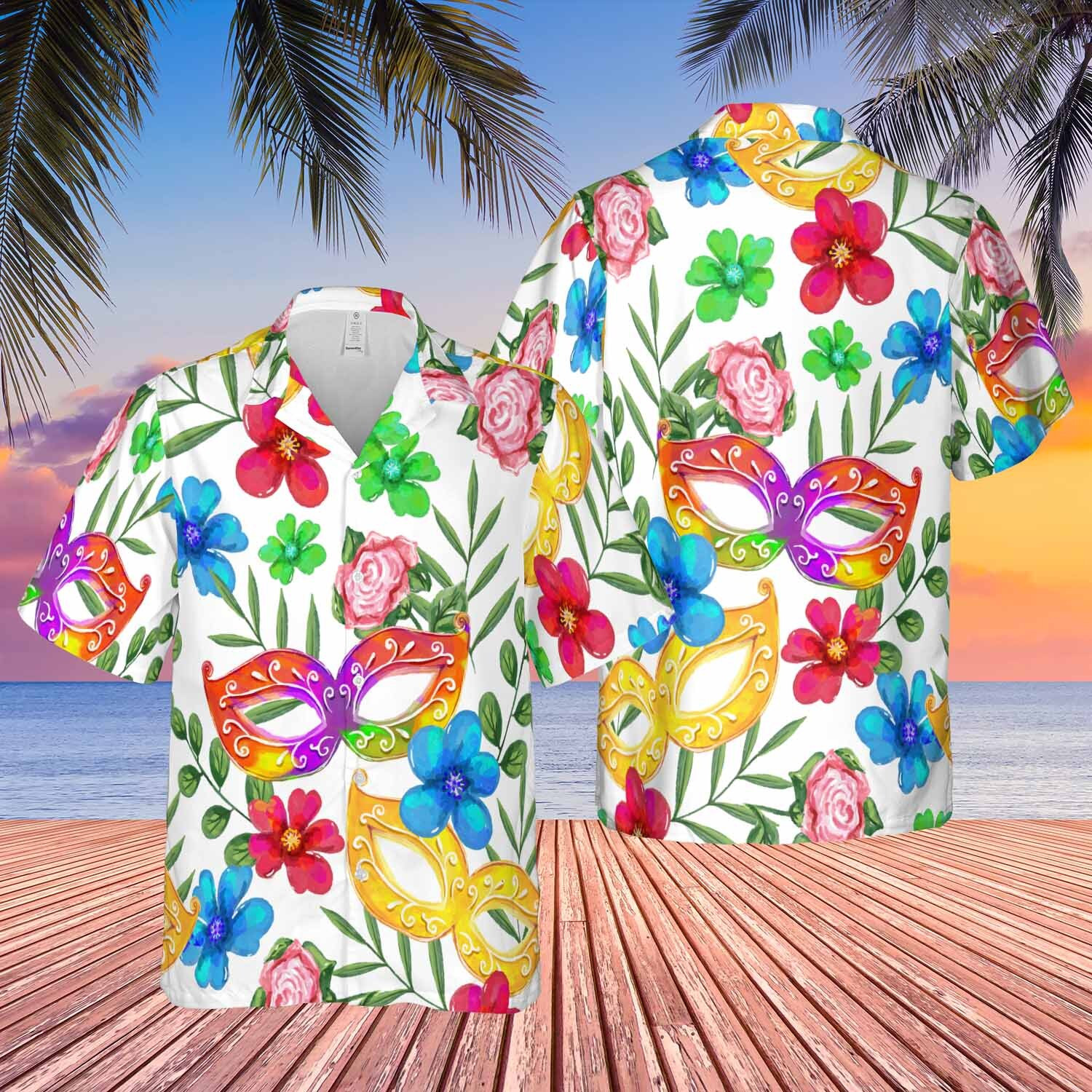 Flower And Mask Mardi Gras Pattern Hawaiian Shirt Gift Ha10941