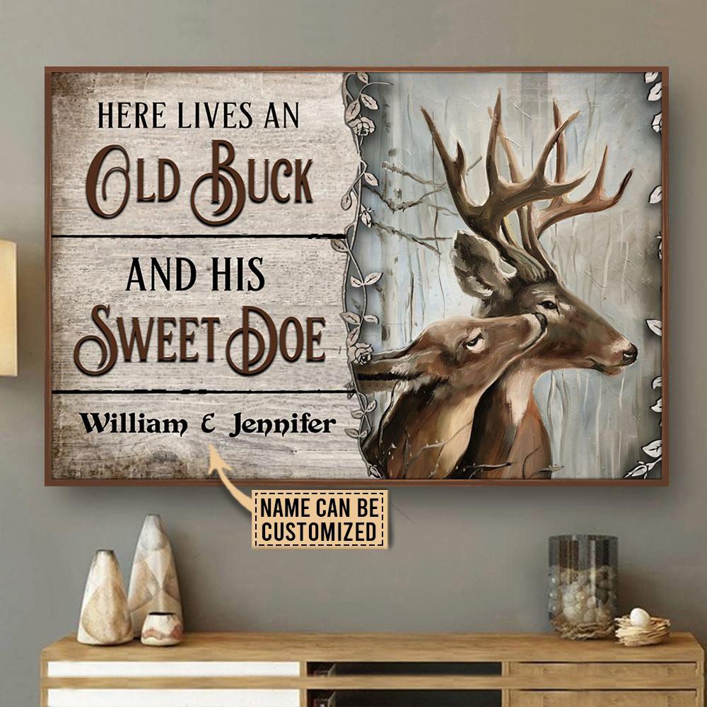 Aeticon Gifts Personalized Deer Pallet Old Buck Sweet Doe Canvas Mom Dad Gift Home Decor