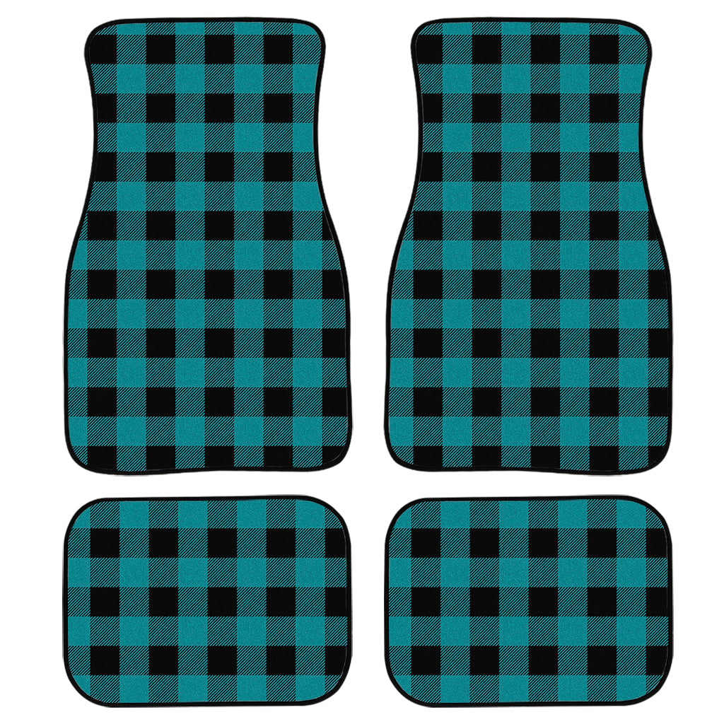 Teal And Black Buffalo Check Print Front And Back Car Floor Mats, Front Car Mat