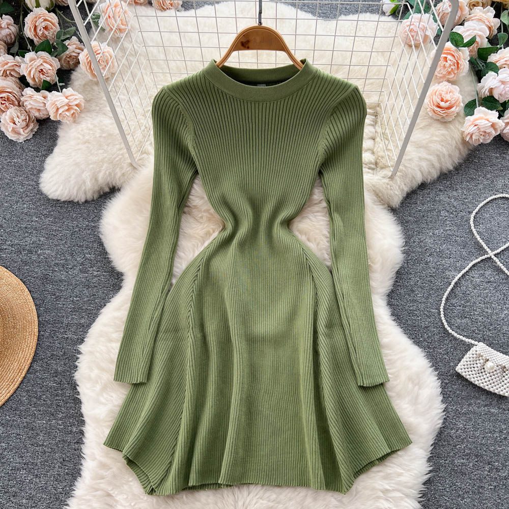 SINGREINY Solid Women Winter Sweater Dress Fashion French Style Long Sleeve Retro Ladies Autumn Knit A Line Warm Dresses alx