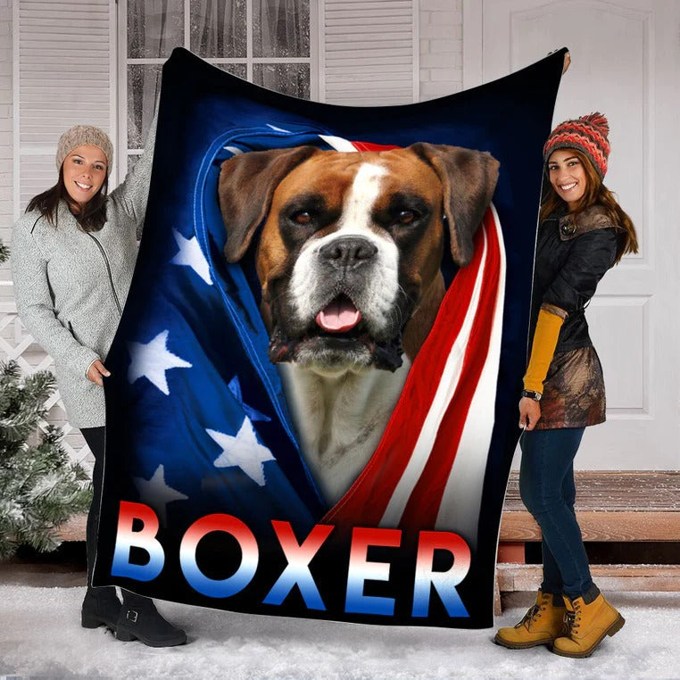 Boxer Dog American Flag Patriotic Blanket Gift For Dog Lovers, Happy 4Th Of July, Birthday Gift Home Decor Bedding Couch Sofa Soft And Comfy Cozy