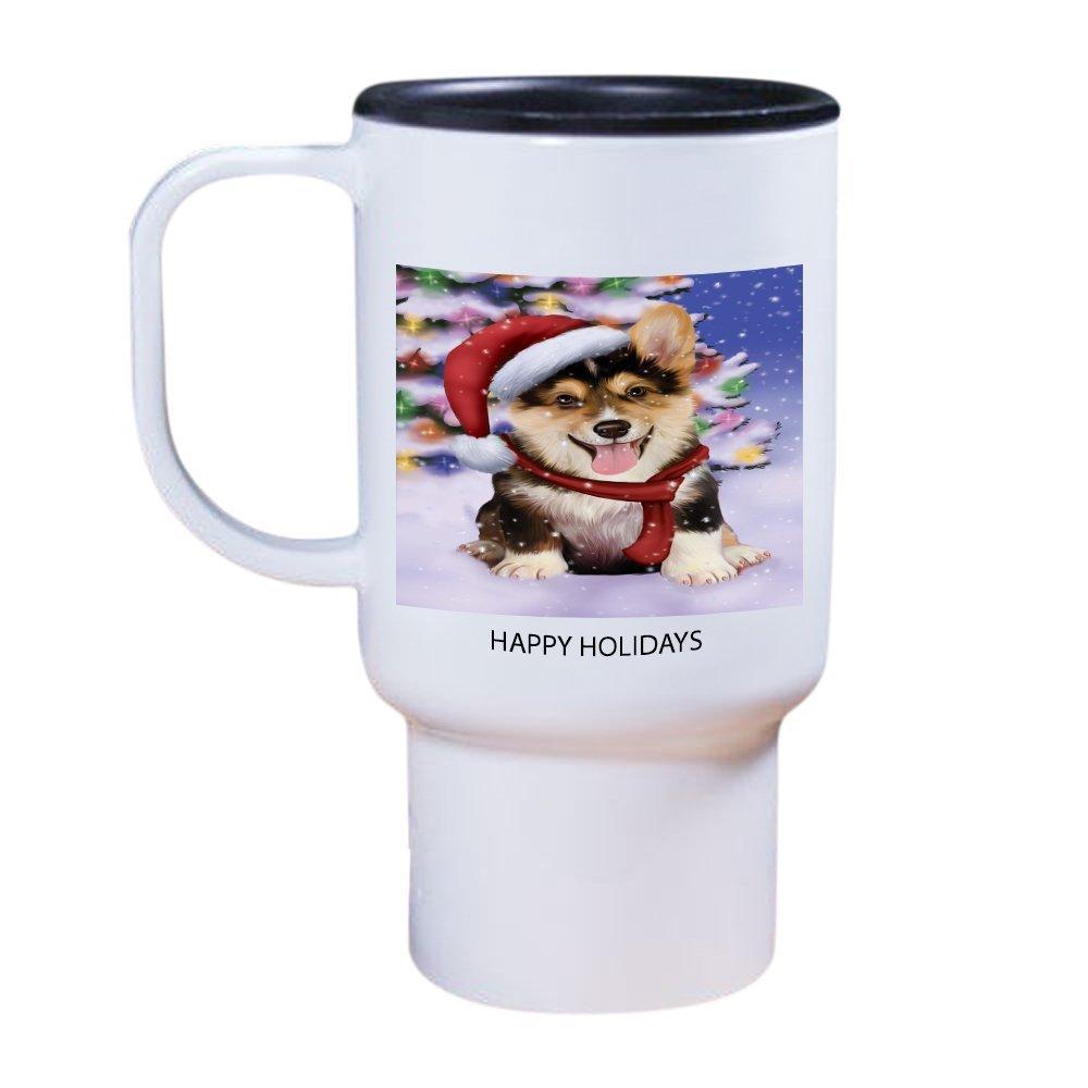 Winterland Wonderland Corgis Puppy Dog In Christmas Holiday Scenic Background Travel Mug