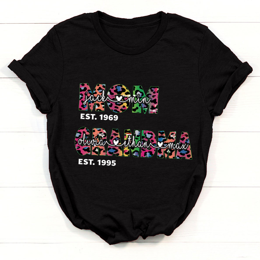 Personalized Mom Grandma Est Year With Kids Leopard Shirt