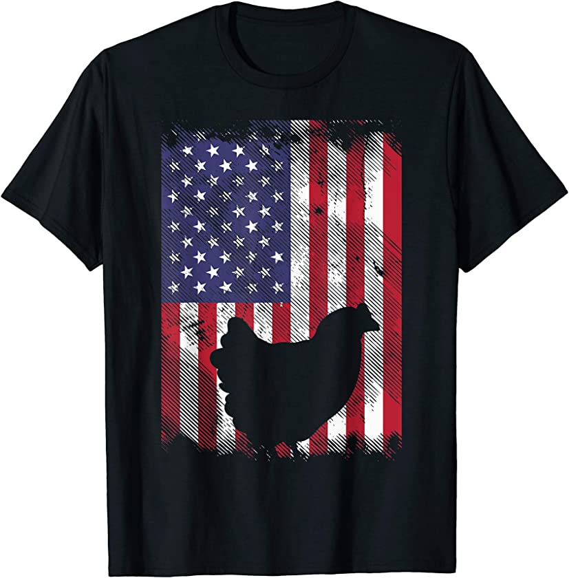 US Flag Chicken Vintage Farming Animal Patriotic Farmer Gift T-Shirt