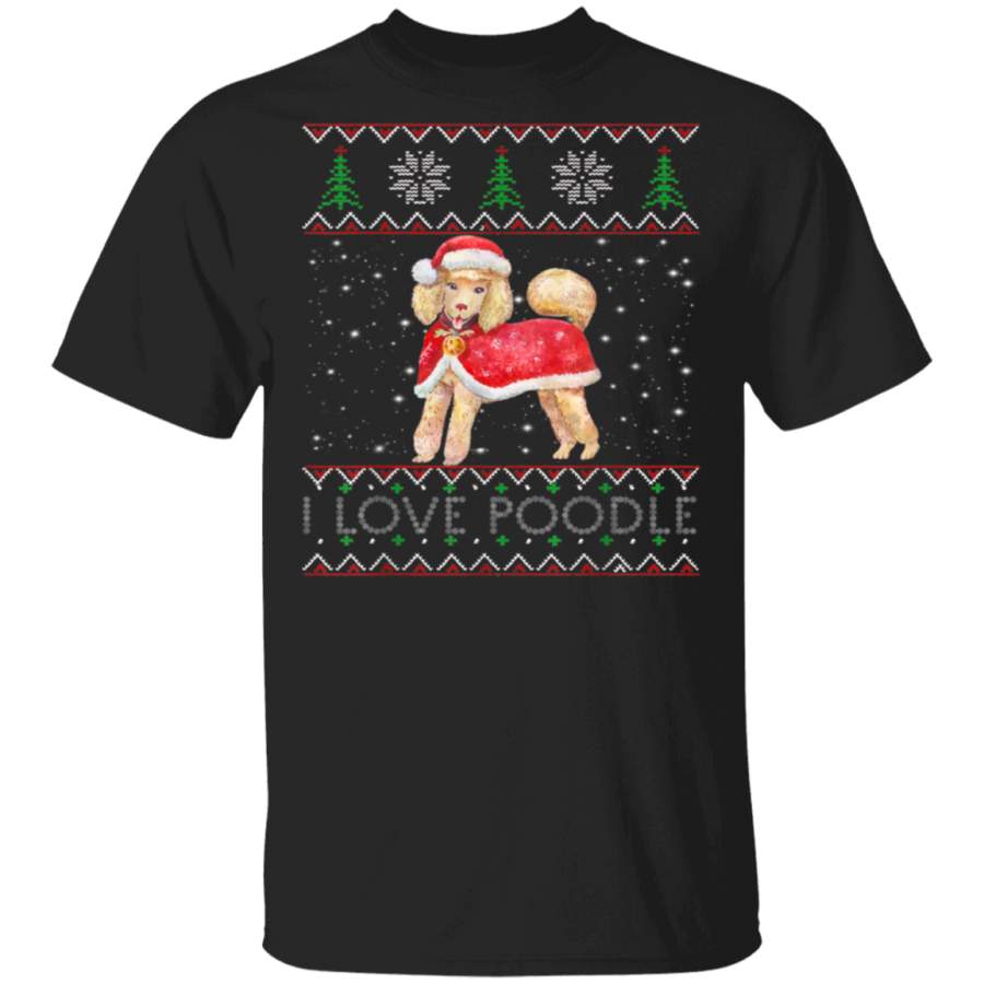 Vintage I Love Poodle Santa Hat Christmas Pattern Tshirt