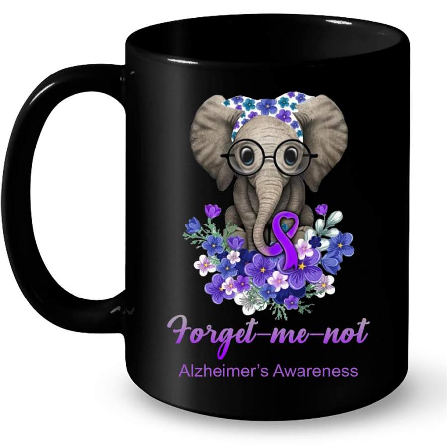 Forget Me Not Alzheimer Awareness Elephant Flower – Full-Wrap Coffee Black Mug