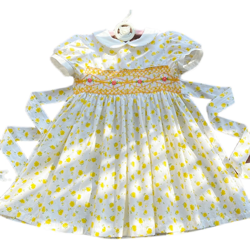 100% Cotton Smocking Hand Embroidery New Toddler Girl Dresses Baby Summer Dress Kids Girls Princess Casual Soft Girl Dress alx