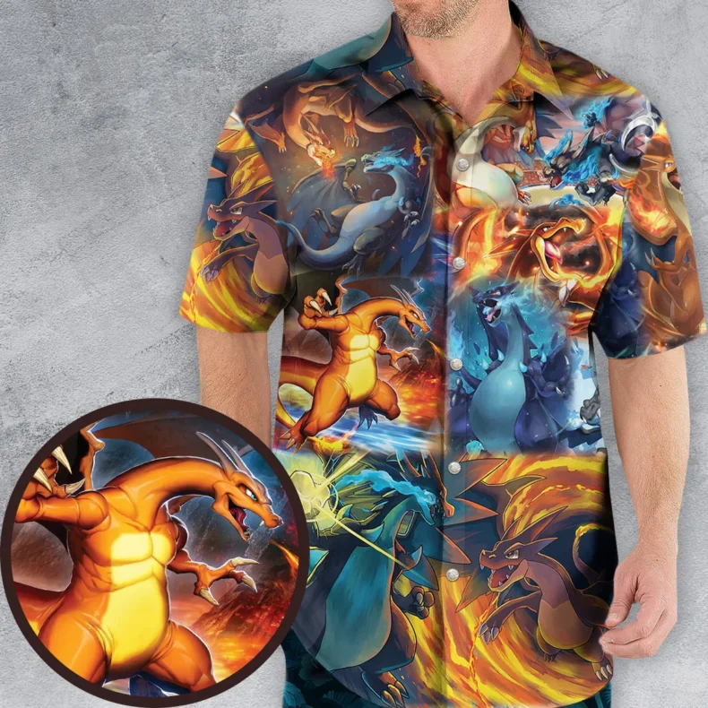 Charizard Ice Fire Dragon Combat Hawaiian Shirt