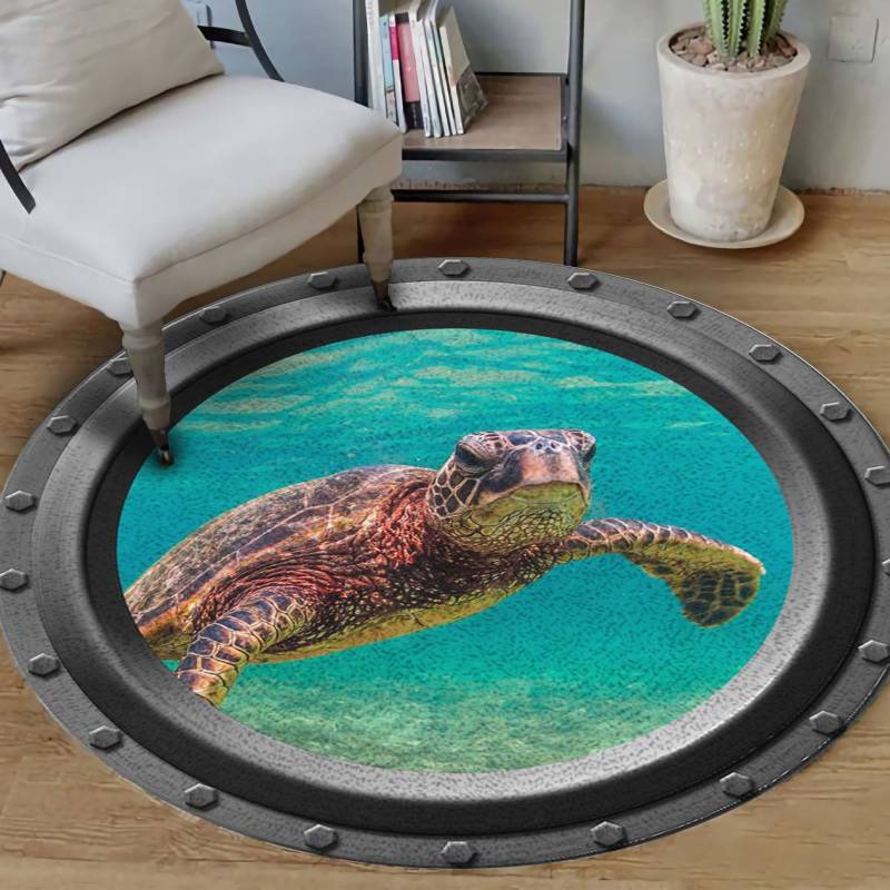 Sea Turtle Porthole NTA020398 Round Rug