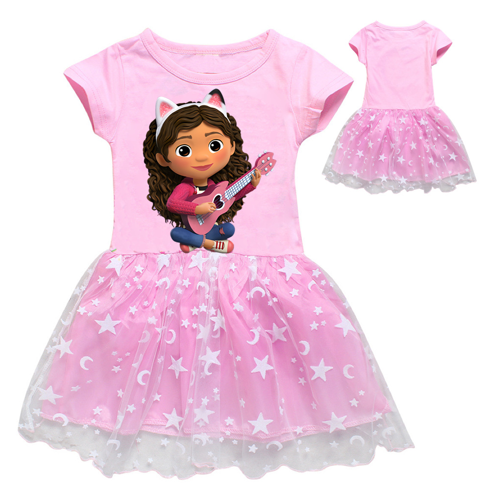 Anime Gabby’s Dollhouse Clothes for Baby Girls Summer Short Sleeve Dresses Kids Gabby Cats Clothing Children Sport Casual Dress alx