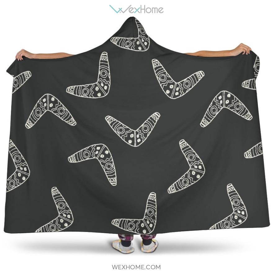 Hand Drawn Boomerang Australian Aboriginal Ornament Hooded Blanket