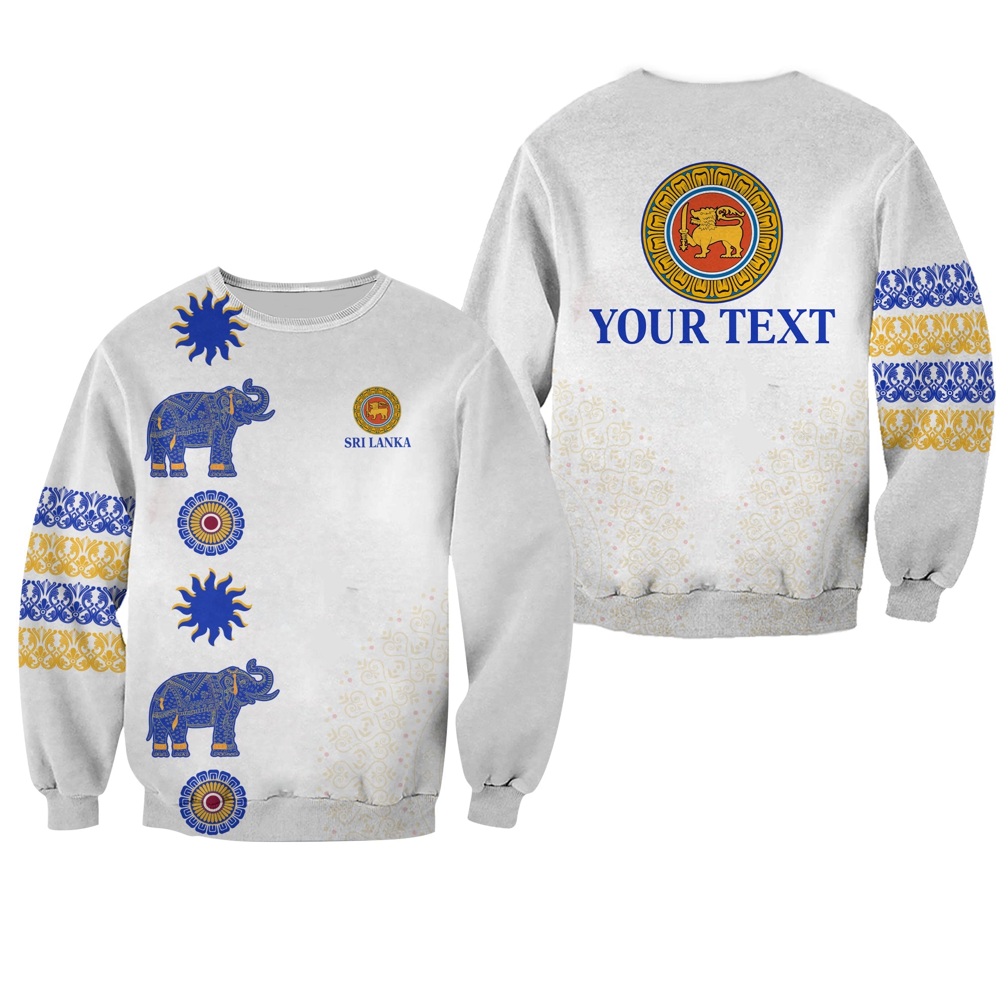 (Custom Personalised) Sri Lanka Sweatshirt Traditional Pattern And Elephants Lt13