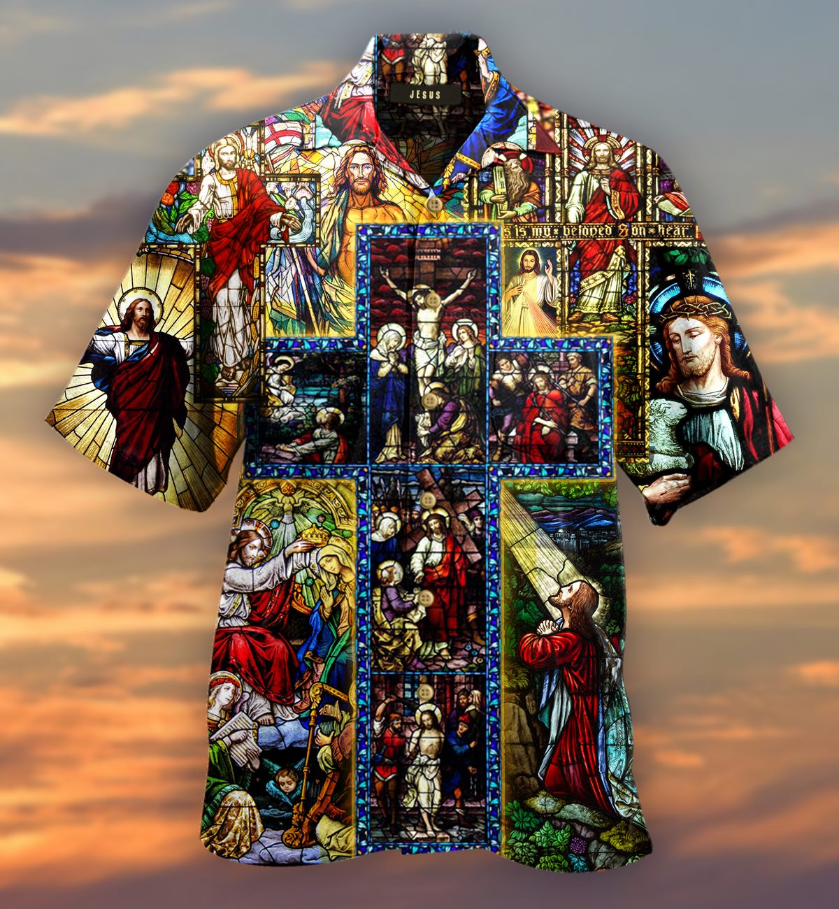 Jesus Hawaii Shirt Christian Catholic Stained Glass Aloha Ha80588