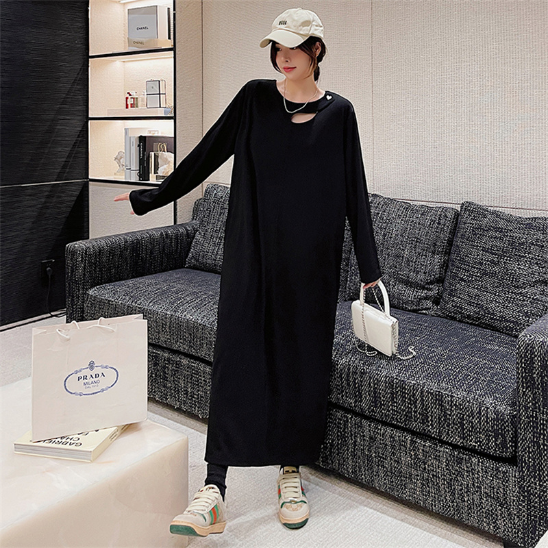 The 2022 autumn winter new long style design shows thin paper people thin long sleeve dress alx