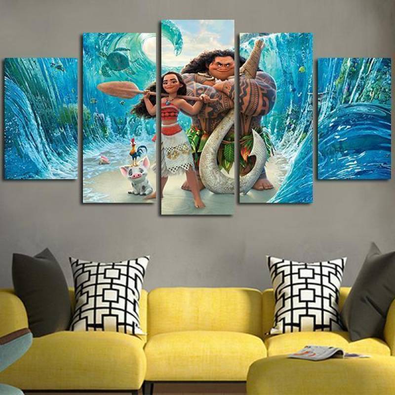 5 Panel Moana Maui And Pua Wall Art Canvas