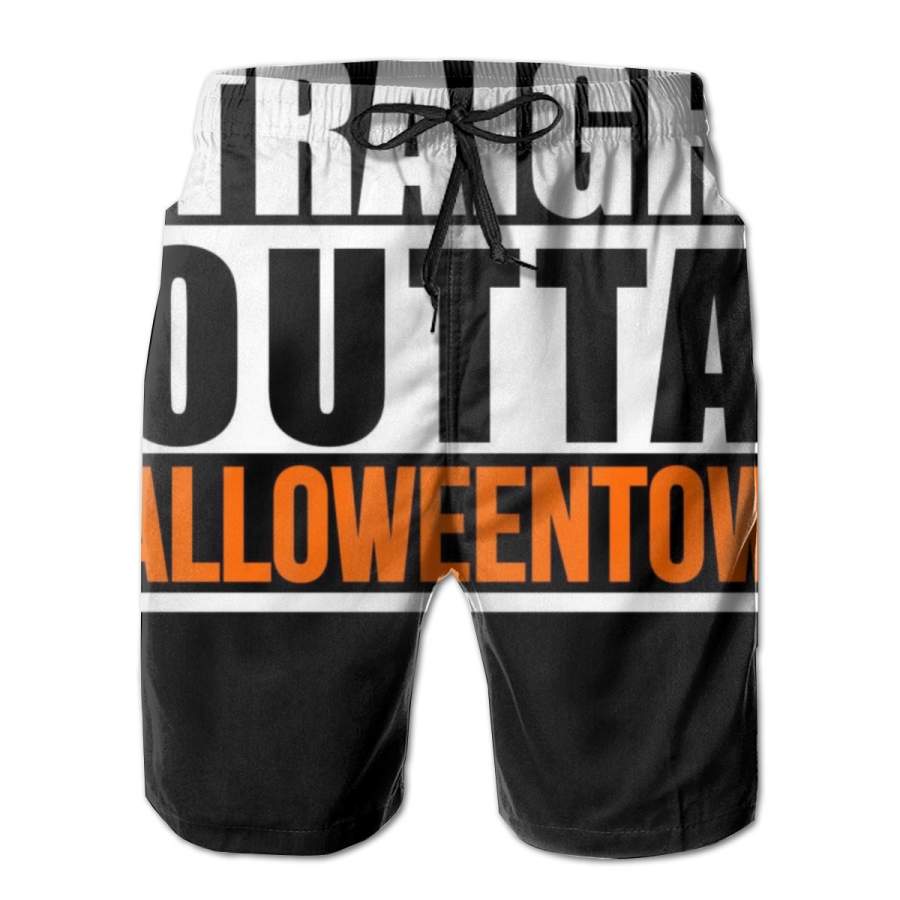 2 Pack Straight Outta Halloween Town Horizontal Poster Men Swim Trunks Drawstring Elastic Waist Quick Dry Beach Shorts with Mesh Lining Swimwear Bathing Suits