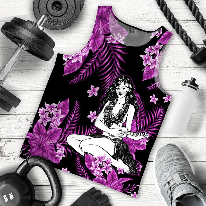 Hawaiian Summer Colorful Hula Girl Men Tank Top Purple Ha106087