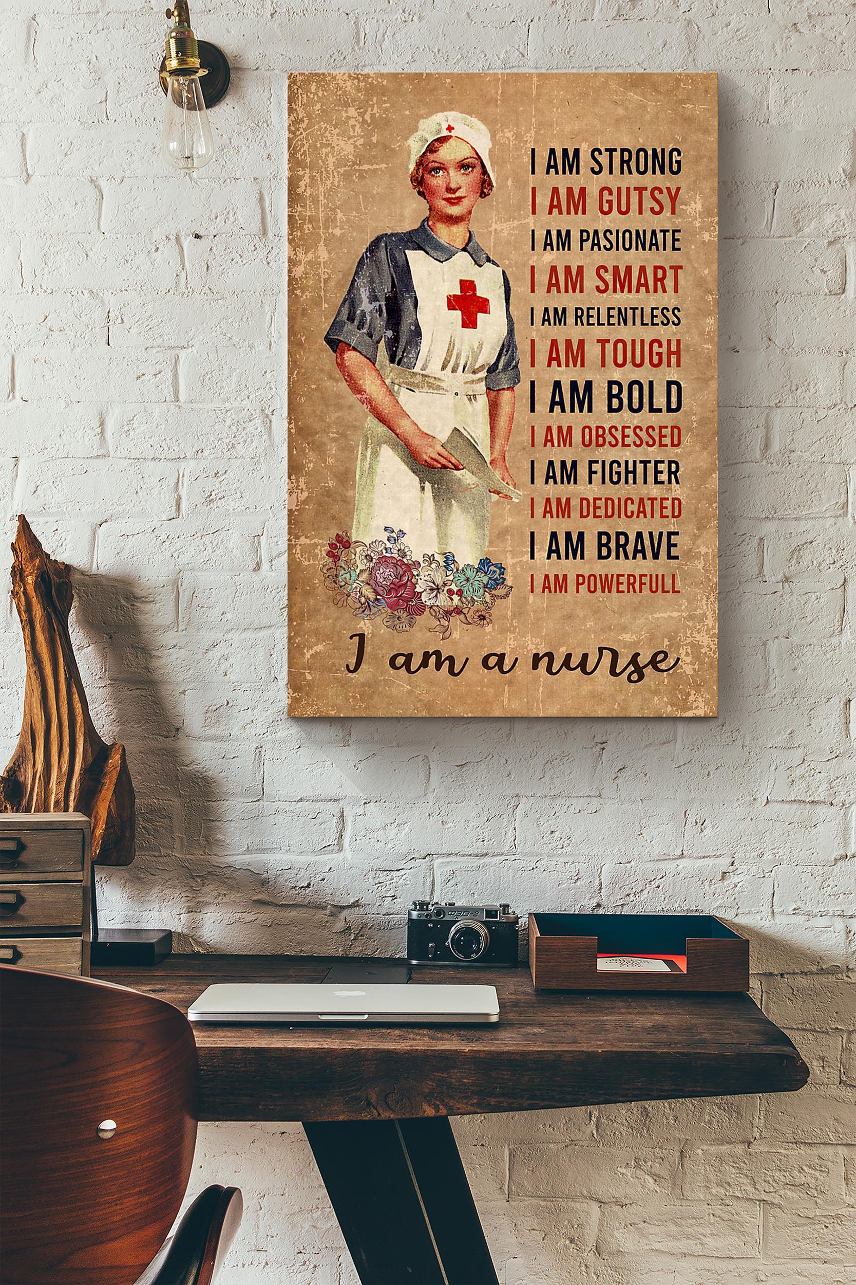 I Am Brave Bold Fighter I Am A Nurse Flowers Poster Wrapped Canvas