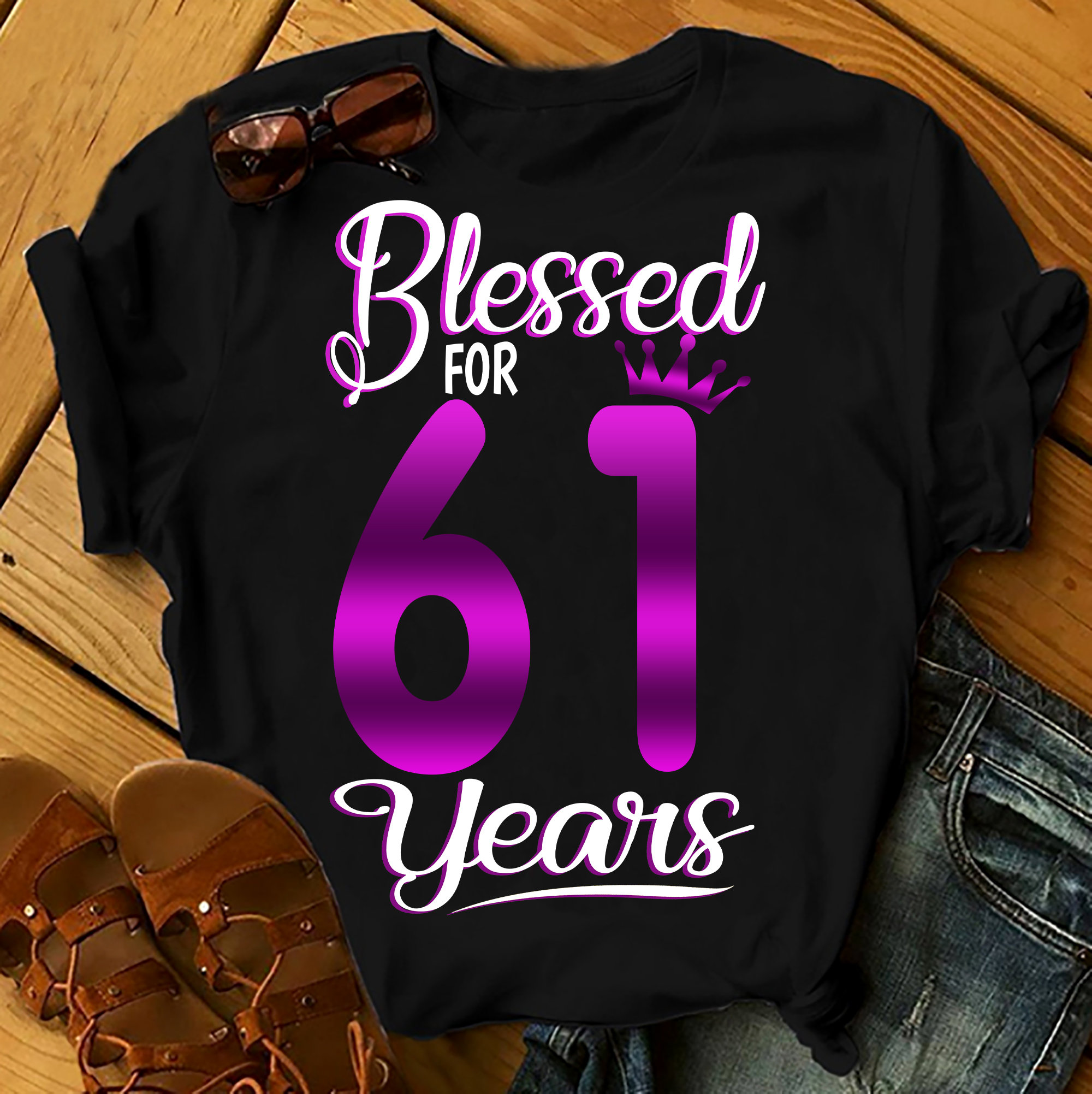 Blessed For 61 Years – Shirts Women, Birthday T Shirts, Summer Tops, Beach T Shirts