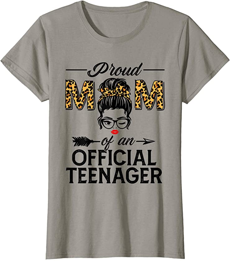 Womens Proud Mom of Official Teenager Leopard Print 13th Birthday T-Shirt