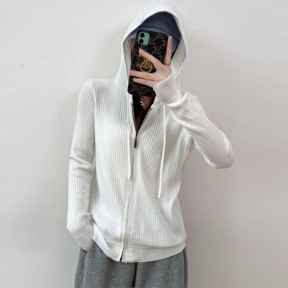 Cardigans Women Hooded Zipper Basic Daily Pure Colors Sweater Ulzzang Streetwear Preppy Autumn Long Sleeve Popular Chic Stretchy alx