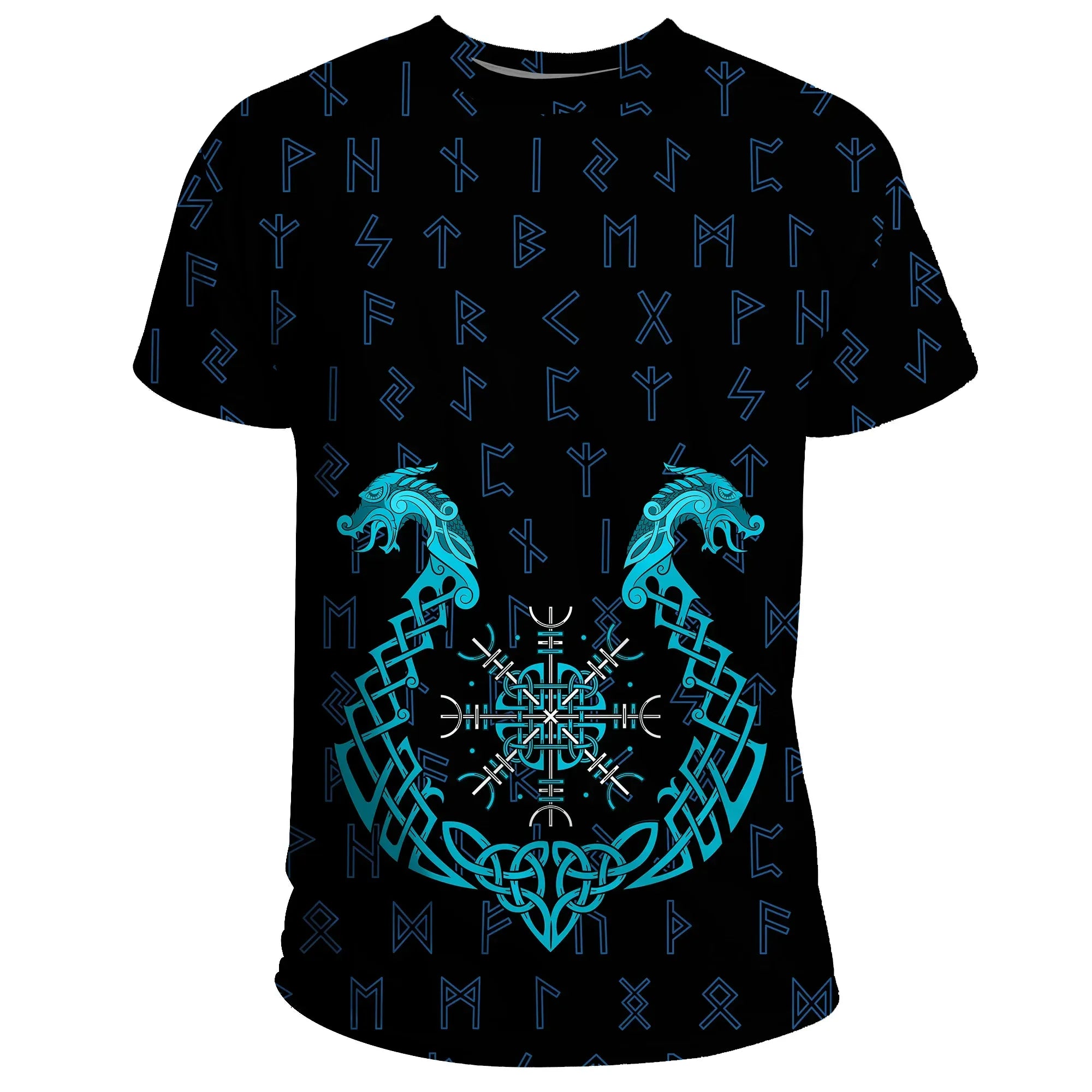 Vikings T-Shirt – Aegishjalmur Helm Of Awe (Helm Of Terror) Blue ...