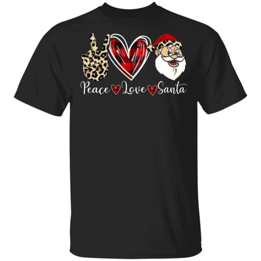 Christmas Plaid Lover Peace Love Santa Leopard Red Plaid Christmas 2020 T-Shirt