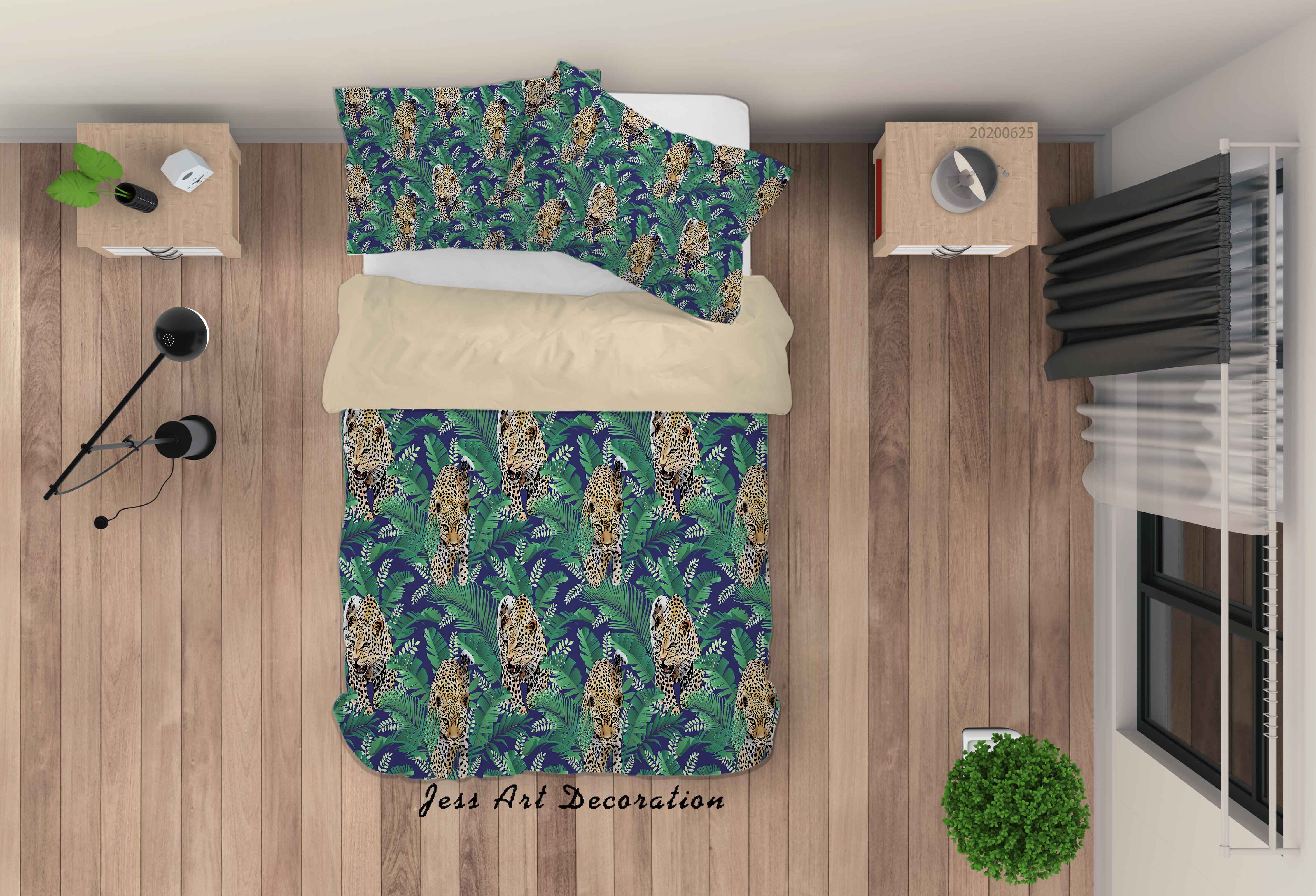 3D Green Leopard Leaves Plants Quilt Cover Set Bedding Set Duvet Cover Pillowcases Sf71