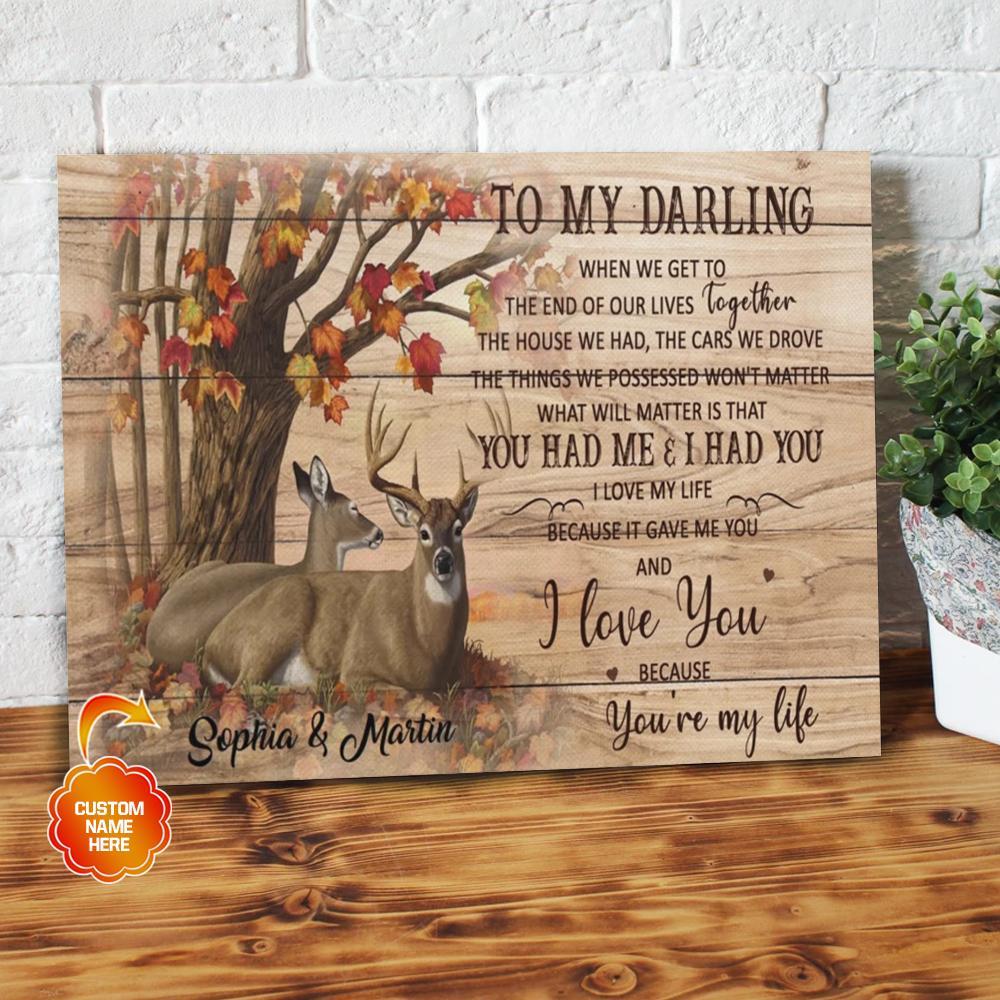 To My Darling You Had Me & I Had You Autumn Deer Couples Custom Matte Canvas