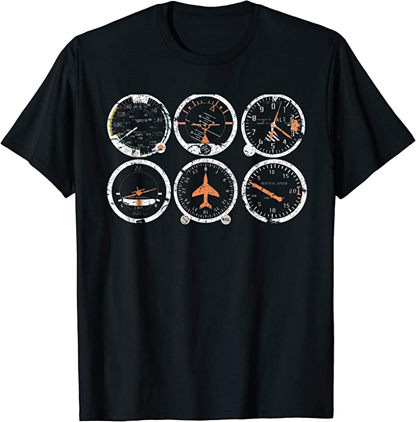 Basic Six Flight Instruments Vintage Pilot’s T-Shirt