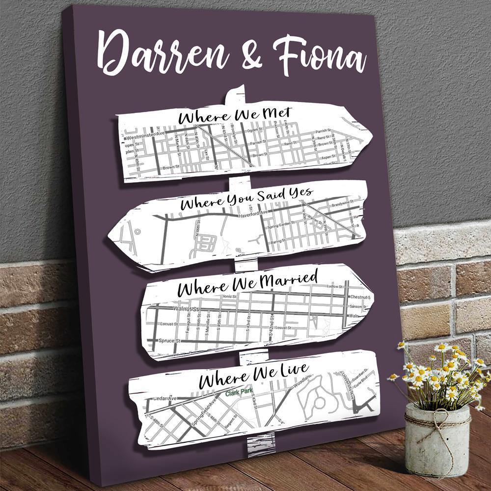 [Personalized Name] Signpost Map Anniversary – Gift For Couple, Lovely Gift, Gift For Home Decor – Horizontal Canvas Matte Canvas Wall Art