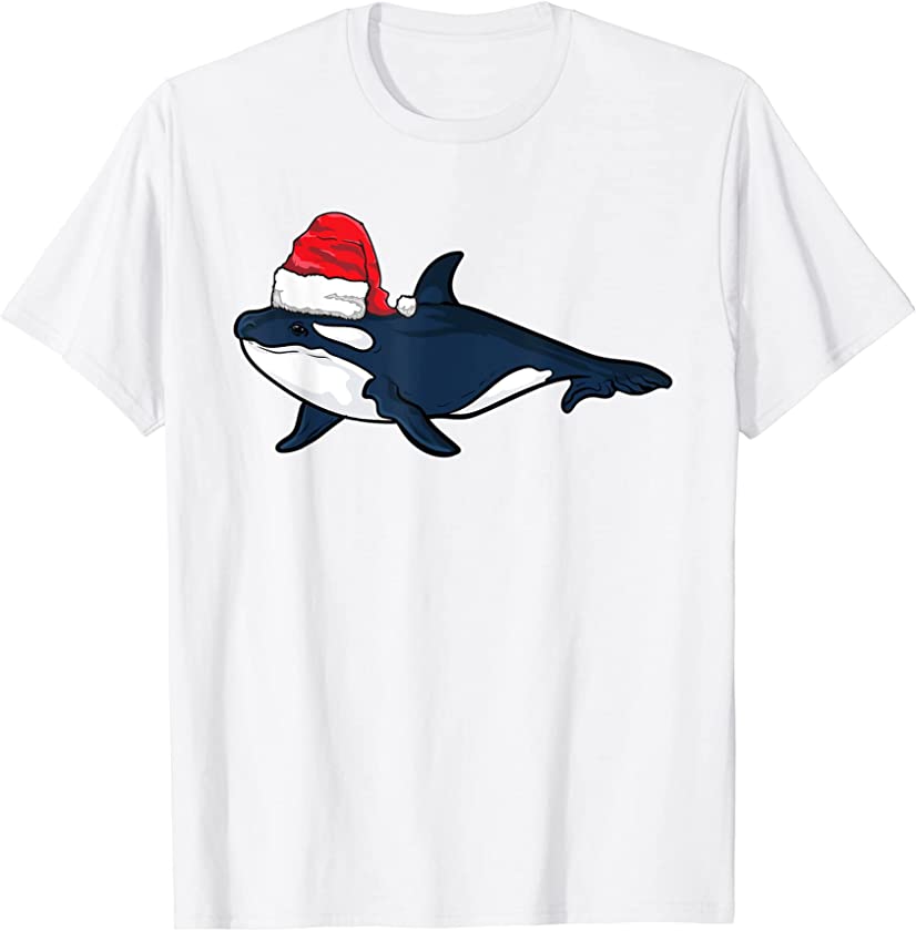 Santa Hat-Wearing Killer Whales Funny Christmas Holiday T-Shirt