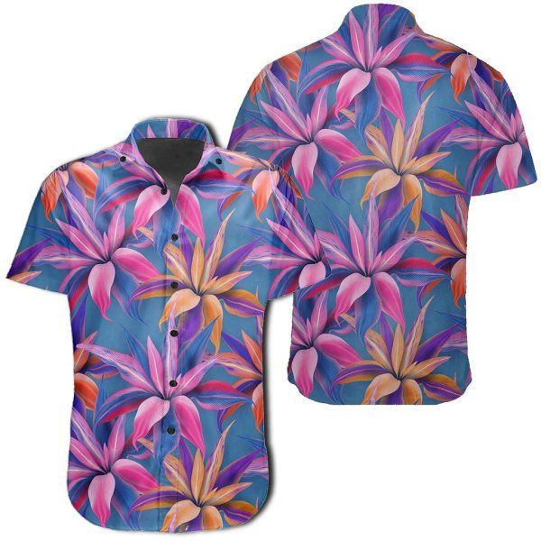 Tropical Flowers Pink Hawaiian Shirt